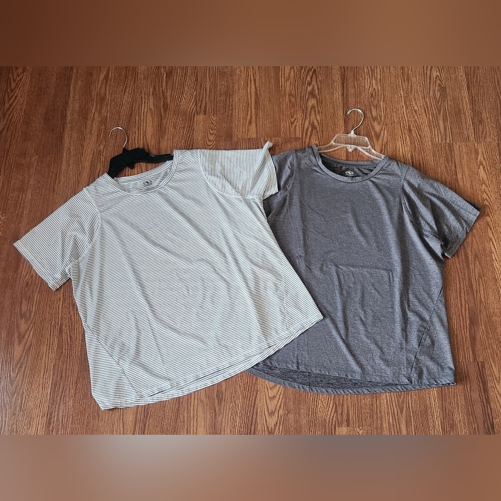 Athletic Works Bundle Grey & White Striped & Charcoal Shirts